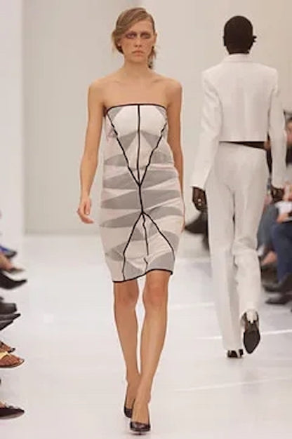 *RUNWAY* S/S 2002 Vintage 100% Silk Slip Dress w/ Graphic Panels | Sz XS