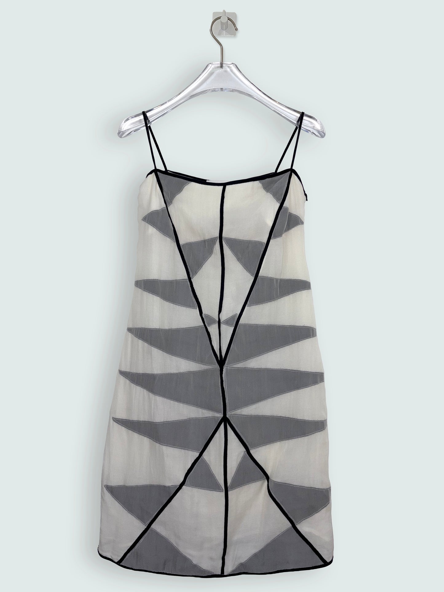 *RUNWAY* S/S 2002 Vintage 100% Silk Slip Dress w/ Graphic Panels | Sz XS