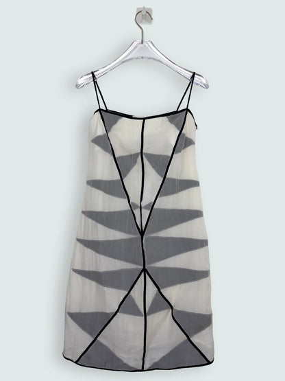 *RUNWAY* S/S 2002 Vintage 100% Silk Slip Dress w/ Graphic Panels | Sz XS