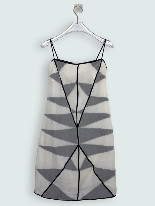 *RUNWAY* S/S 2002 Vintage 100% Silk Slip Dress w/ Graphic Panels | Sz XS