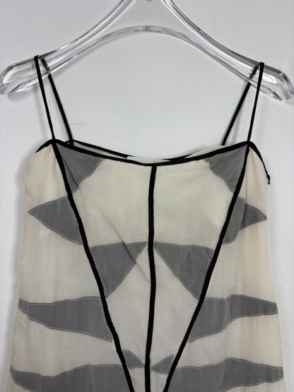 *RUNWAY* S/S 2002 Vintage 100% Silk Slip Dress w/ Graphic Panels | Sz XS