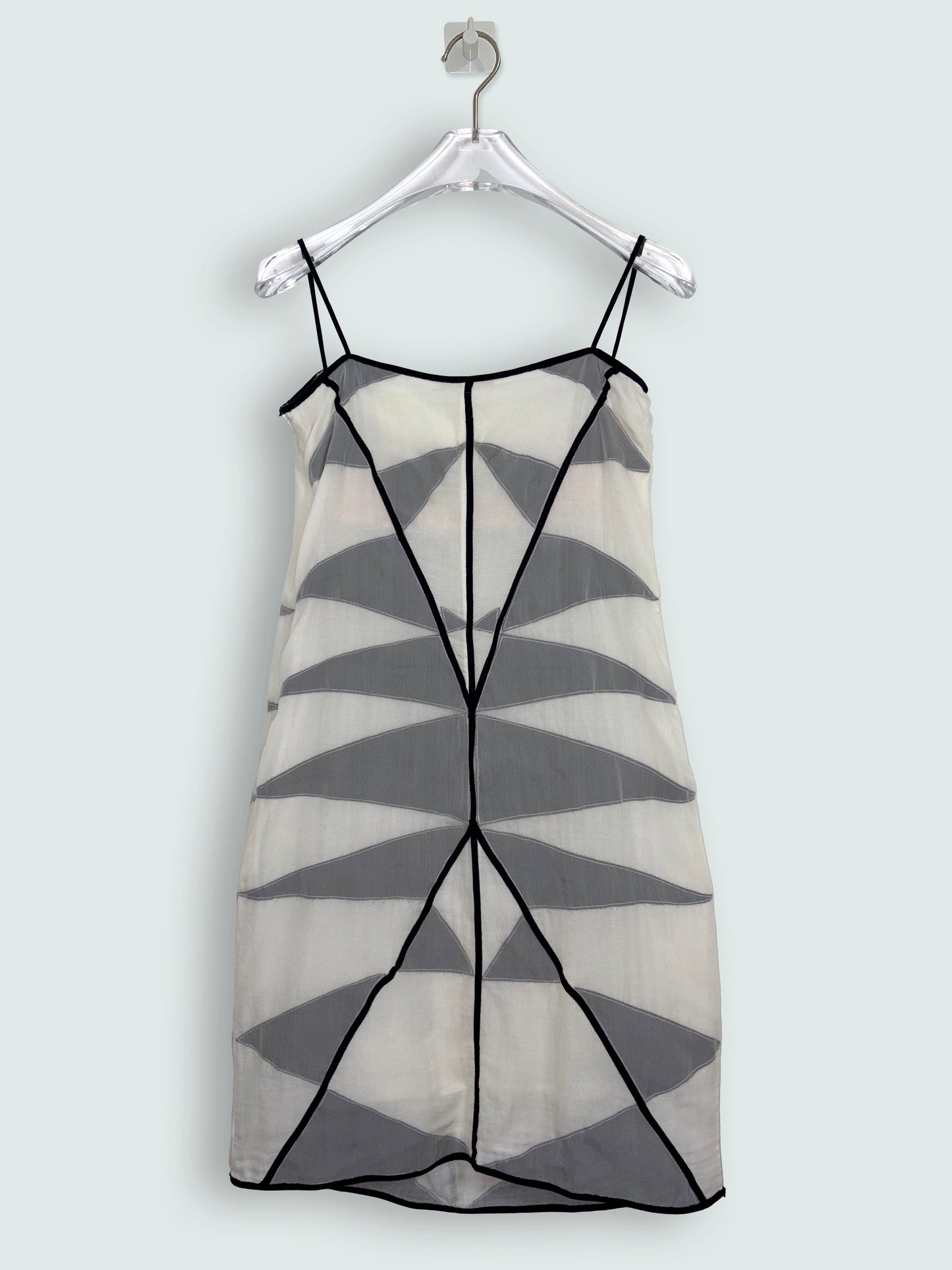 *RUNWAY* S/S 2002 Vintage 100% Silk Slip Dress w/ Graphic Panels | Sz XS