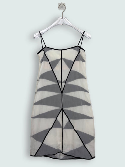*RUNWAY* S/S 2002 Vintage 100% Silk Slip Dress w/ Graphic Panels | Sz XS