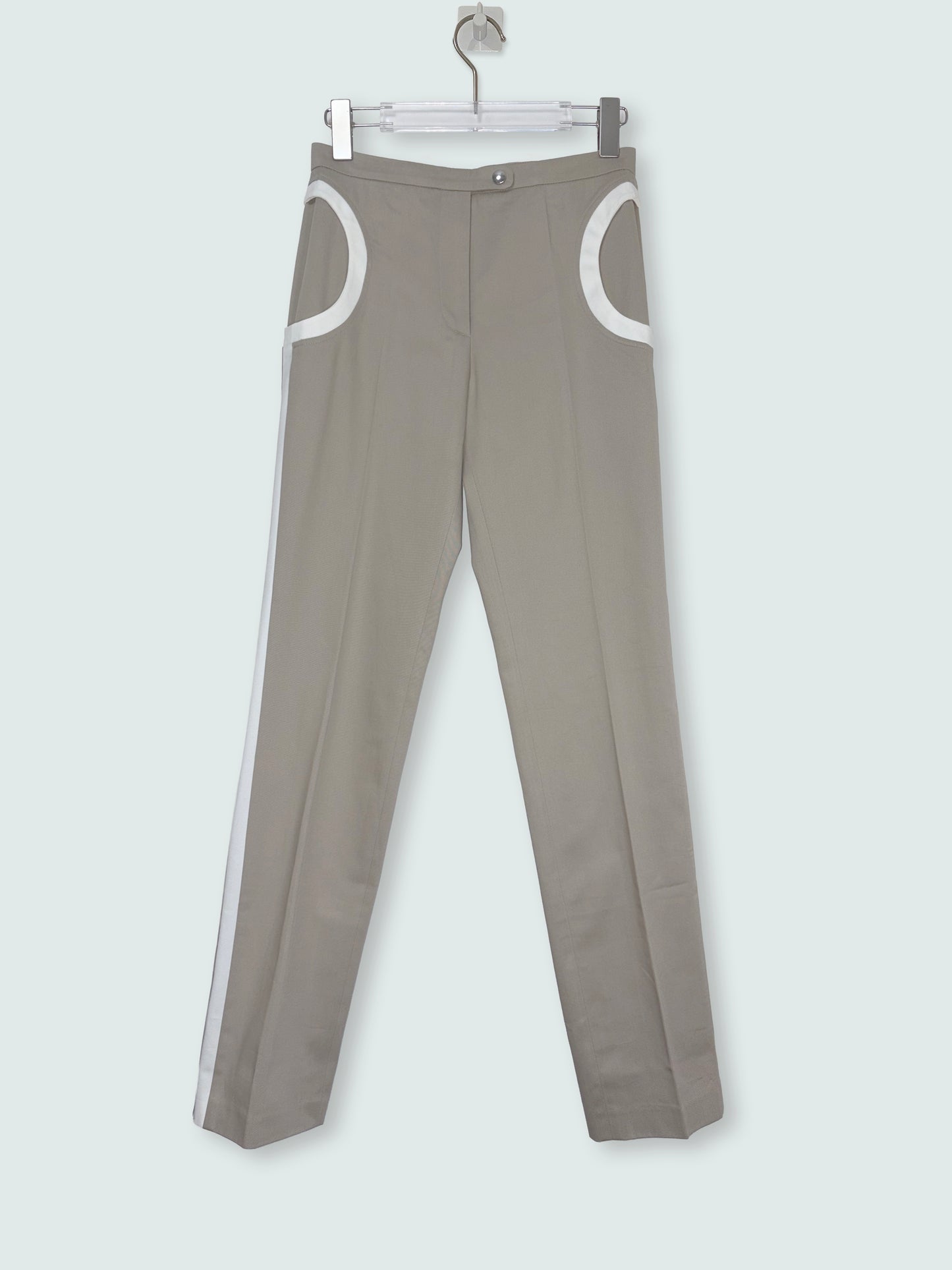 Beige Circle Pocket Detail Cotton Trousers Pants | Sz XS ~ FR36