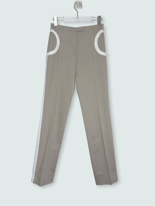 Beige Circle Pocket Detail Cotton Trousers Pants | Sz XS ~ FR36