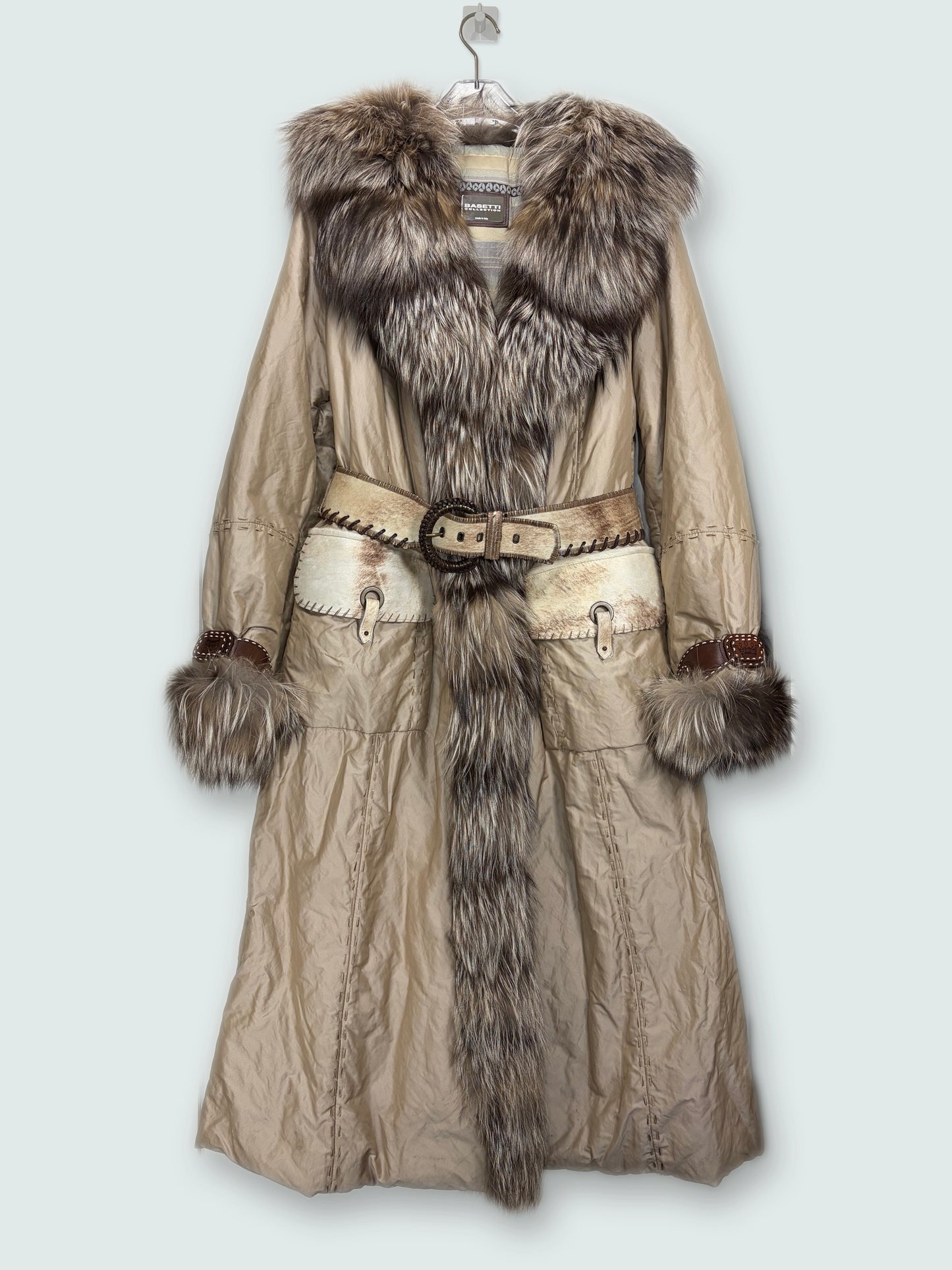 Real Fox Fur Italy Long Coat w/ Pony Leather Pockets & Belt | Sz IT48