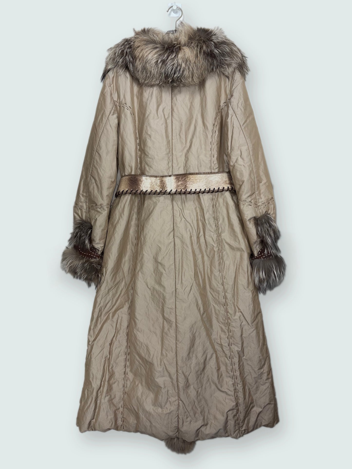 Real Fox Fur Italy Long Coat w/ Pony Leather Pockets & Belt | Sz IT48