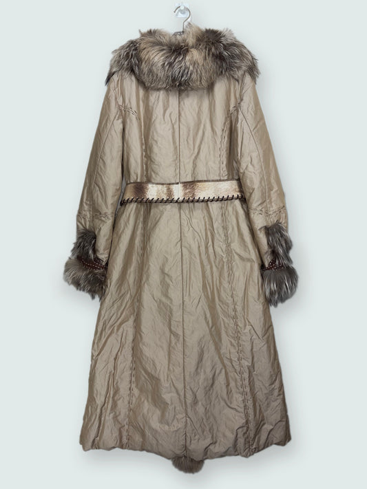 Real Fox Fur Italy Long Coat w/ Pony Leather Pockets & Belt | Sz IT48