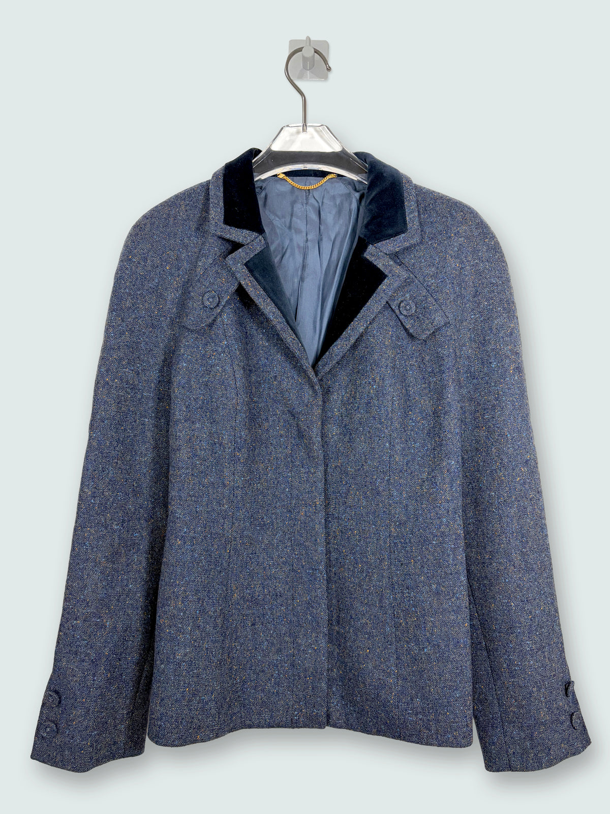 Blue Gray Wool Tweed Blazer w/ Velvet Collar Made in Italy | Sz IT42