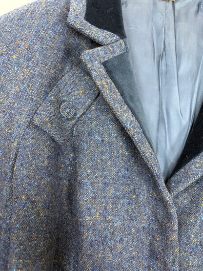 Blue Gray Wool Tweed Blazer w/ Velvet Collar Made in Italy | Sz IT42