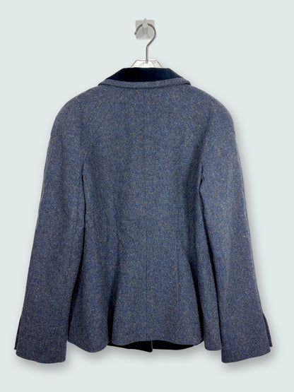 Blue Gray Wool Tweed Blazer w/ Velvet Collar Made in Italy | Sz IT42
