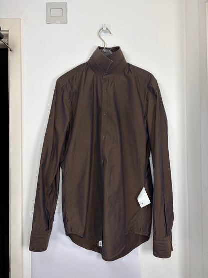 Slim Fit Dress Shirt Chambray Brown Italian Fabric | Sz 37/38 Small