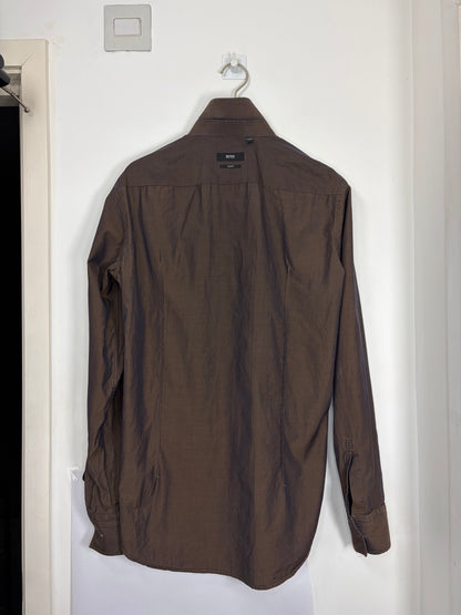 Slim Fit Dress Shirt Chambray Brown Italian Fabric | Sz 37/38 Small