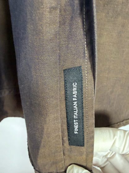 Slim Fit Dress Shirt Chambray Brown Italian Fabric | Sz 37/38 Small