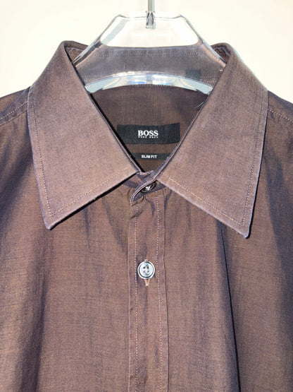 Slim Fit Dress Shirt Chambray Brown Italian Fabric | Sz 37/38 Small