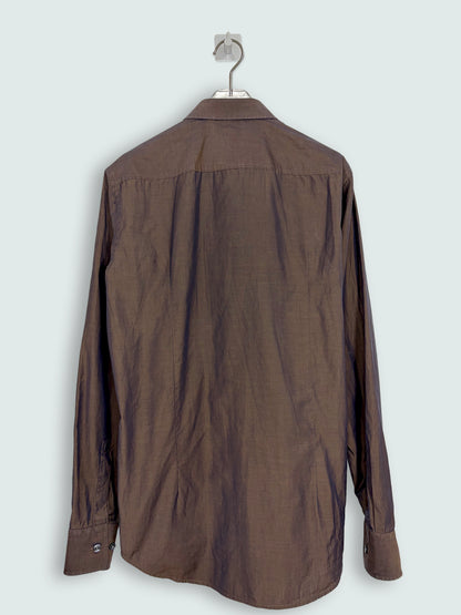 Slim Fit Dress Shirt Chambray Brown Italian Fabric | Sz 37/38 Small