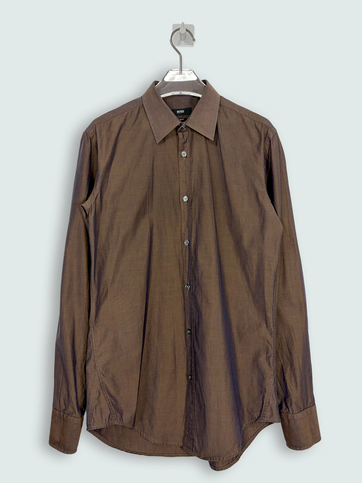 Slim Fit Dress Shirt Chambray Brown Italian Fabric | Sz 37/38 Small