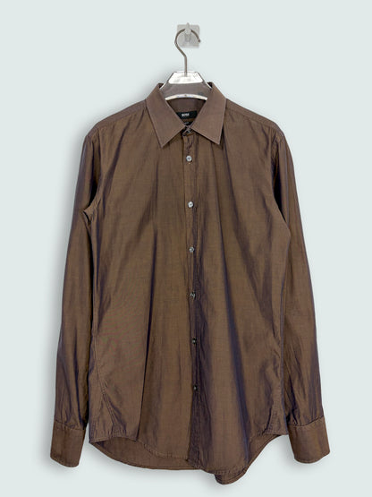 Slim Fit Dress Shirt Chambray Brown Italian Fabric | Sz 37/38 Small