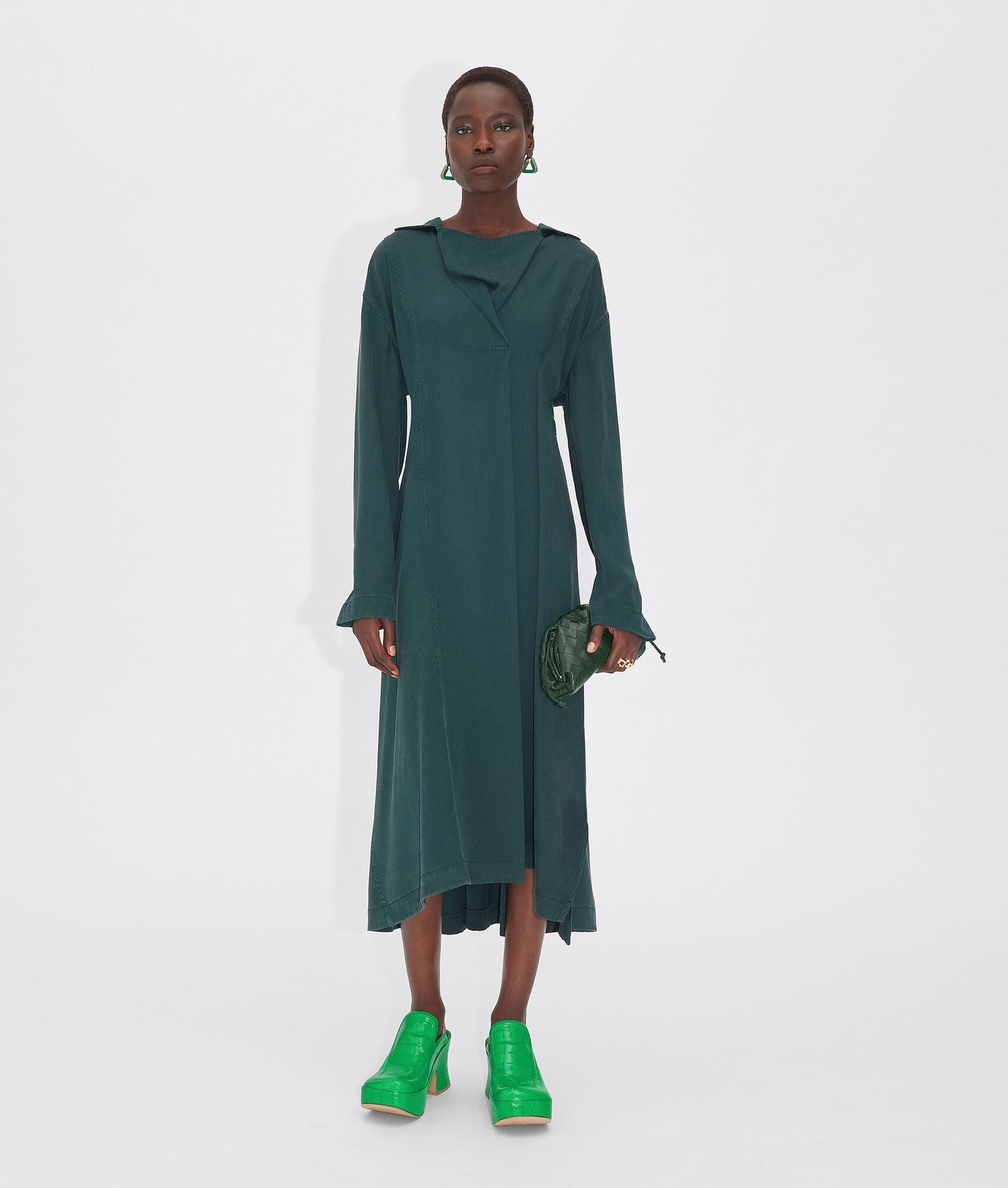 100% Silk Green Long Sleeves Dress | Sz IT 40 ~ Small