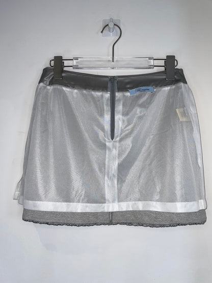 Y2K Grey Bedazzled Jersey Silk Trim Mini Skirt | Size IT40 UK8 Small
