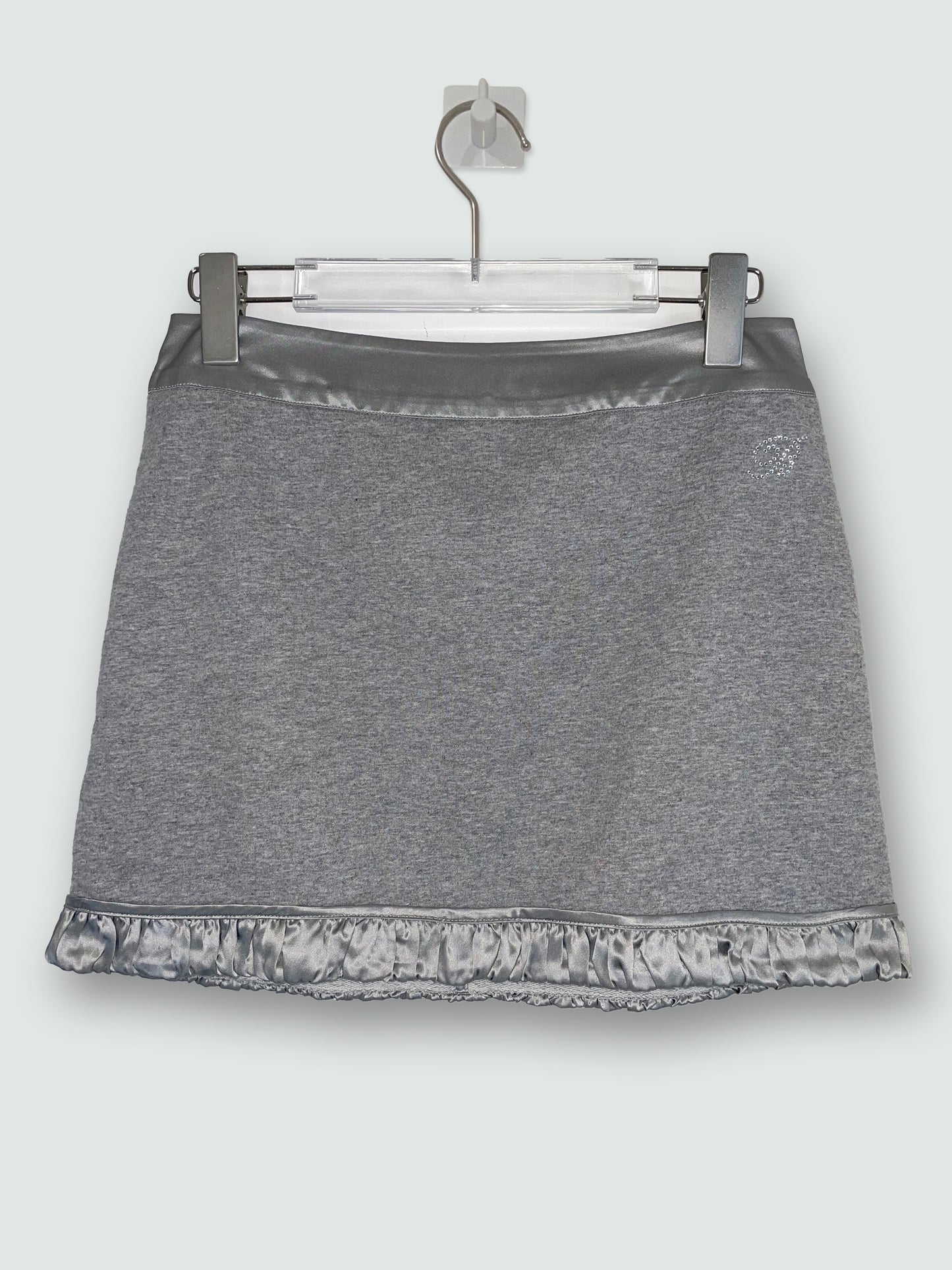 Y2K Grey Bedazzled Jersey Silk Trim Mini Skirt | Size IT40 UK8 Small