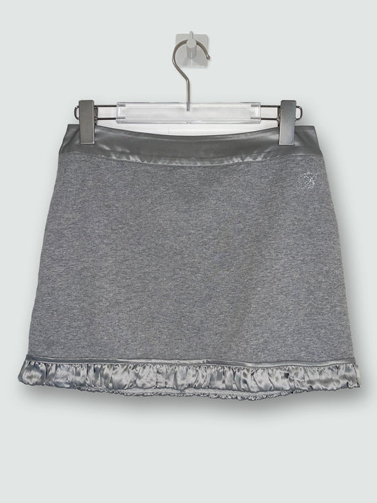Y2K Grey Bedazzled Jersey Silk Trim Mini Skirt | Size IT40 UK8 Small