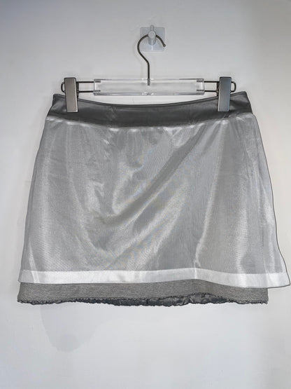 Y2K Grey Bedazzled Jersey Silk Trim Mini Skirt | Size IT40 UK8 Small