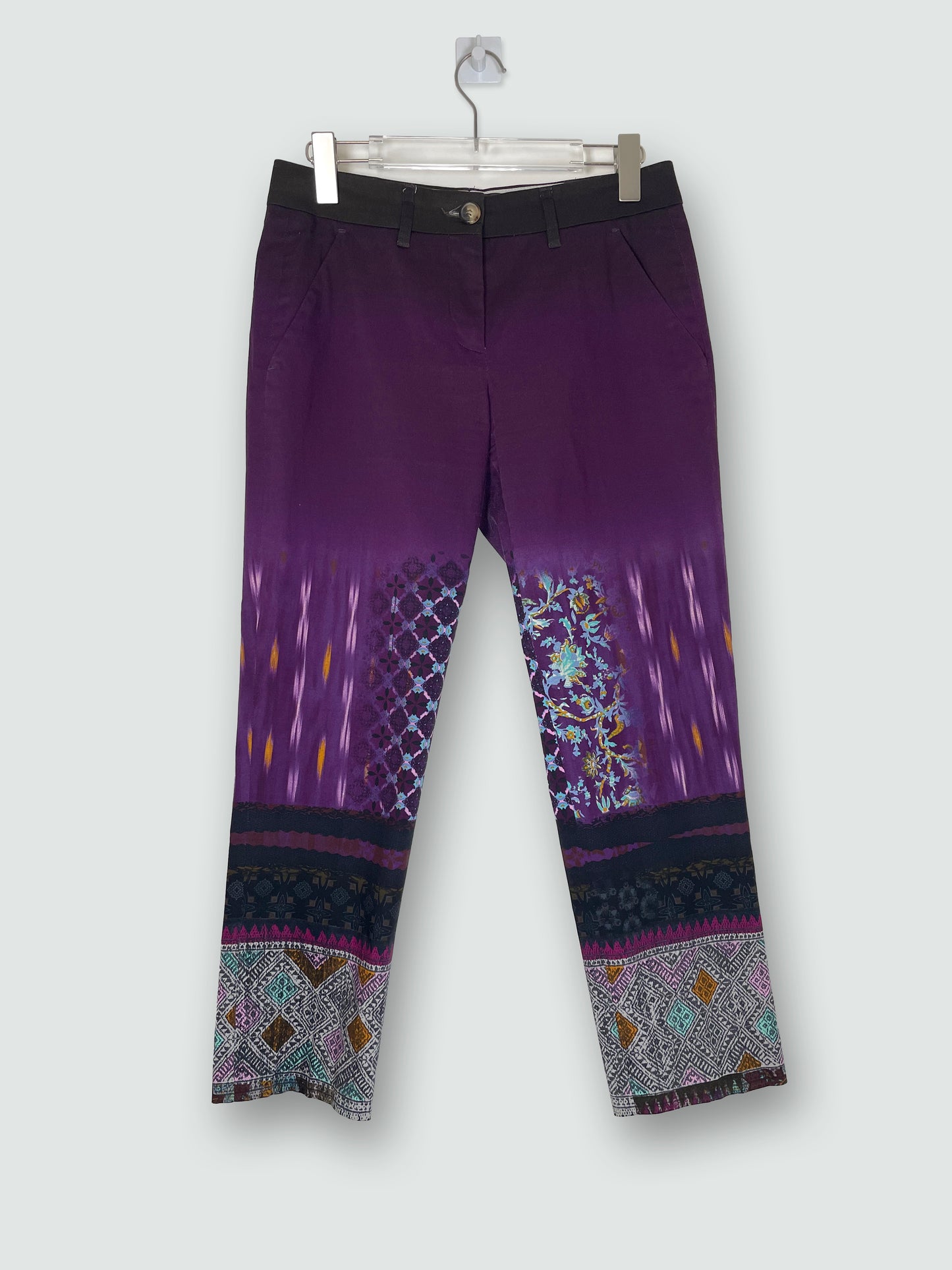 Straight Purple Print Cotton Trousers | Size IT40 UK8 Small