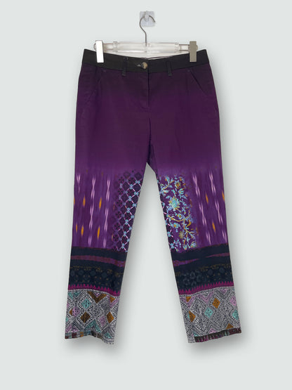 Straight Purple Print Cotton Trousers | Size IT40 UK8 Small