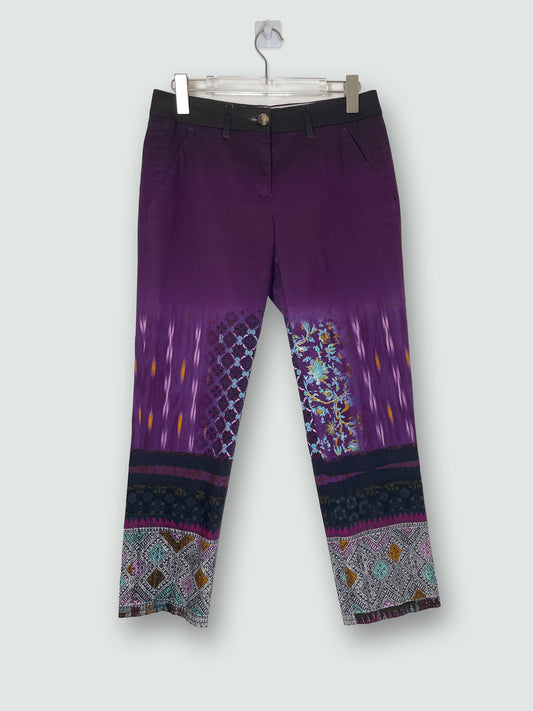 Straight Purple Print Cotton Trousers | Size IT40 UK8 Small