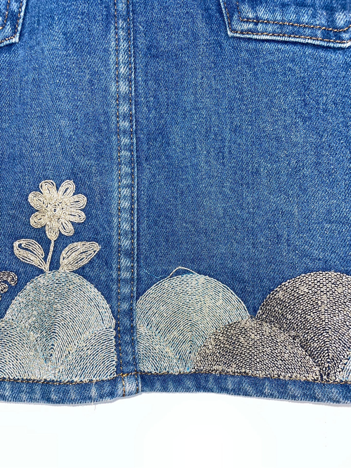 Embroidered Floral Butterfly Washed Denim Mini Skirt | IT38 UK6 XSmall