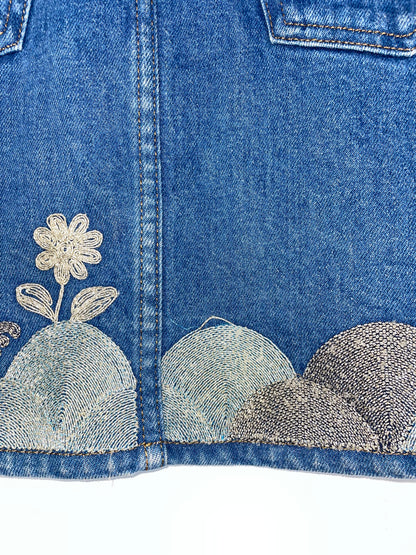 Embroidered Floral Butterfly Washed Denim Mini Skirt | IT38 UK6 XSmall