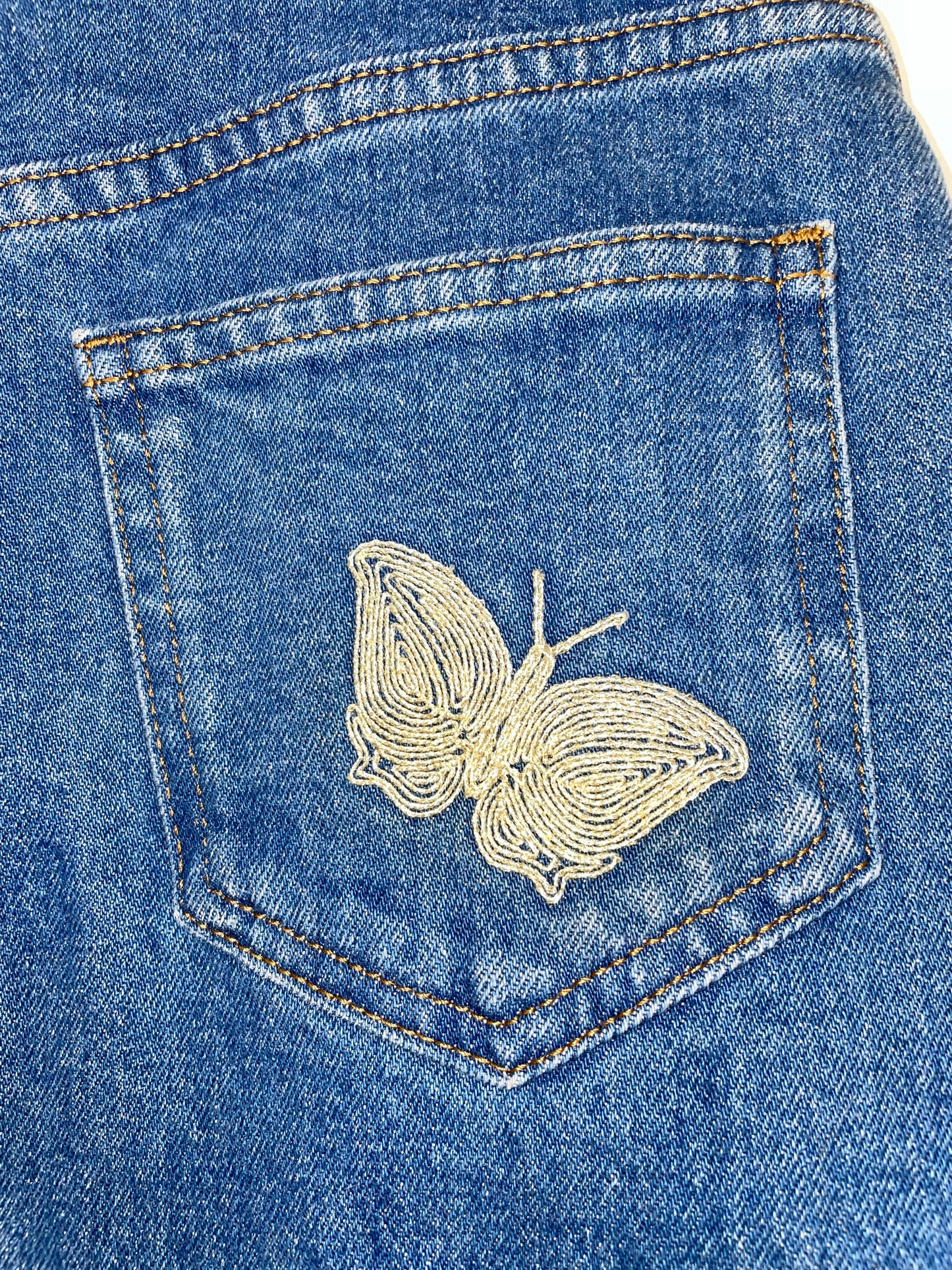 Embroidered Floral Butterfly Washed Denim Mini Skirt | IT38 UK6 XSmall