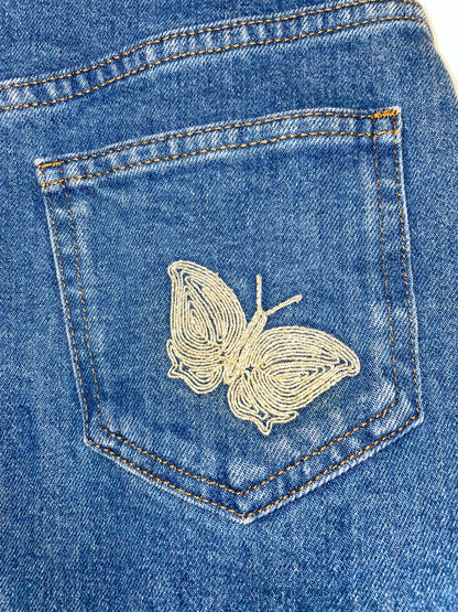 Embroidered Floral Butterfly Washed Denim Mini Skirt | IT38 UK6 XSmall