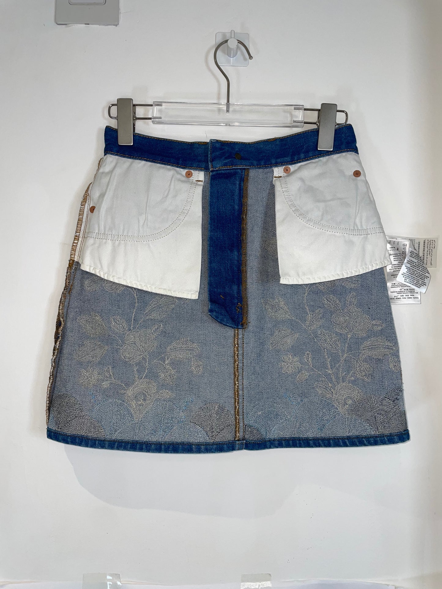 Embroidered Floral Butterfly Washed Denim Mini Skirt | IT38 UK6 XSmall