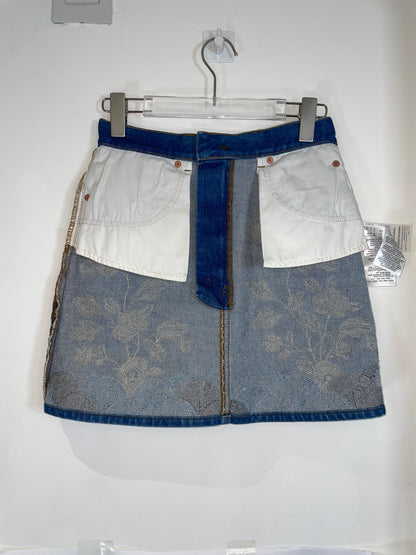 Embroidered Floral Butterfly Washed Denim Mini Skirt | IT38 UK6 XSmall