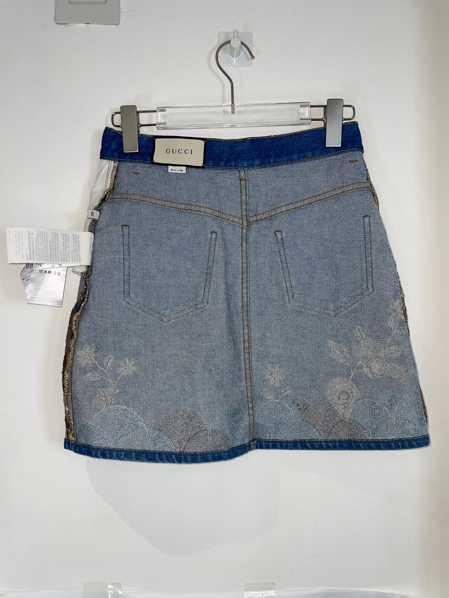 Embroidered Floral Butterfly Washed Denim Mini Skirt | IT38 UK6 XSmall