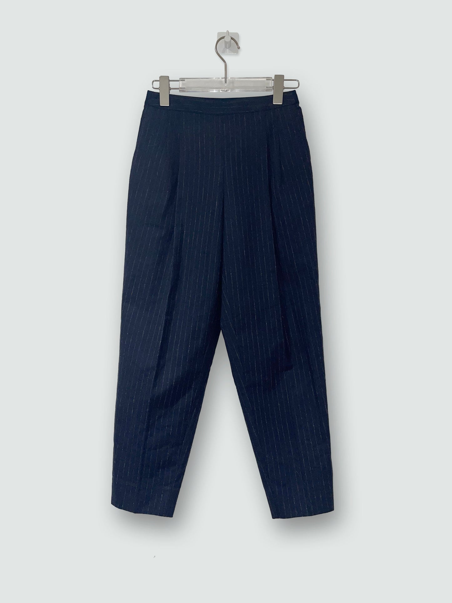 Navy Pinstripe Wool Elastic Waist Trousers | IT36 XXSmall
