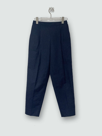 Navy Pinstripe Wool Elastic Waist Trousers | IT36 XXSmall