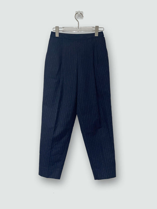Navy Pinstripe Wool Elastic Waist Trousers | IT36 XXSmall