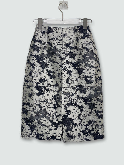 *RUNWAY* S/S2014 Silver Jacquard Floral Skirt | IT34 UK4 XXSmall