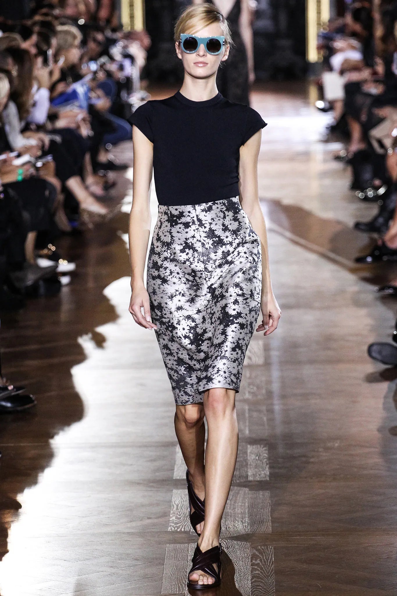 *RUNWAY* S/S2014 Silver Jacquard Floral Skirt | IT34 UK4 XXSmall