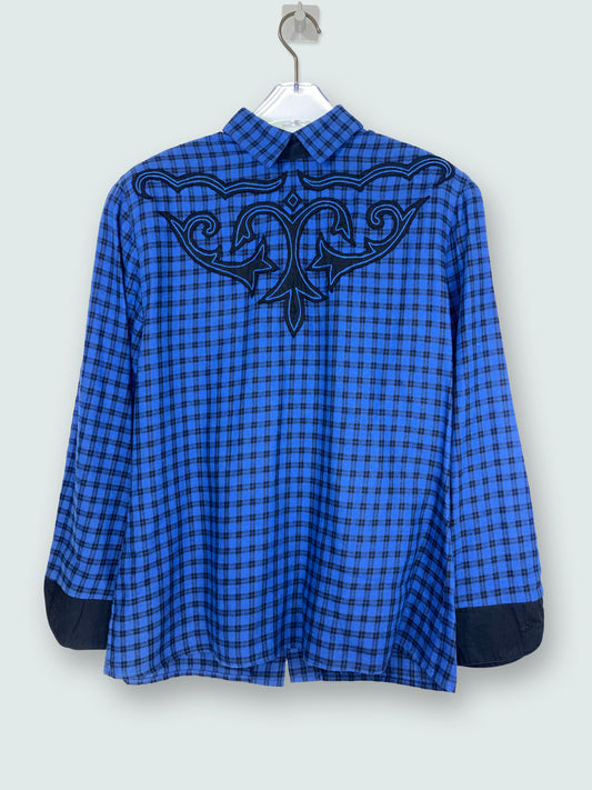 80s Vintage Western Blue Check Strong Shoulder | Sz IT 42 ~ M-L