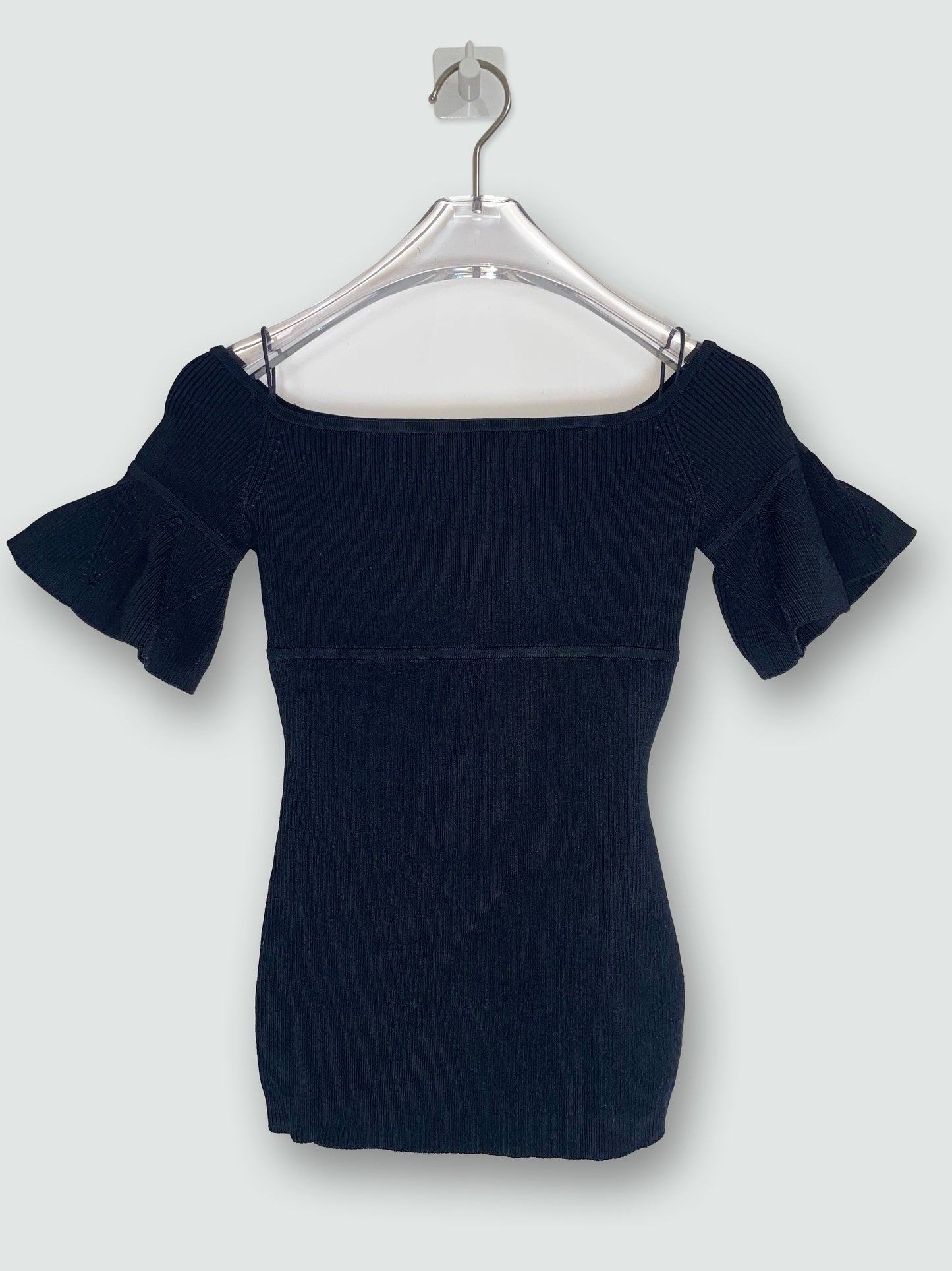Off Shoulder Flare Bell Sleeves Knit Black Top | Size Small