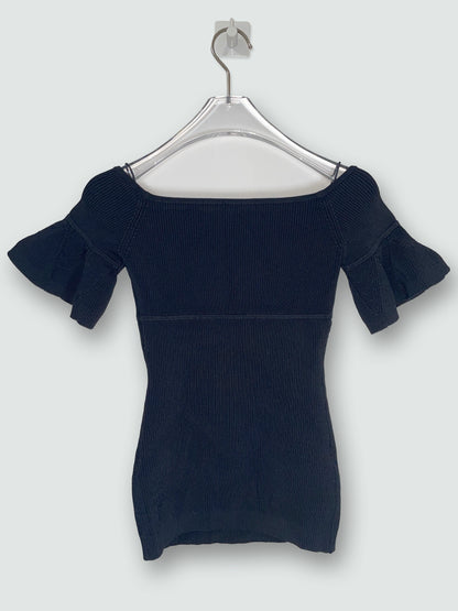 Off Shoulder Flare Bell Sleeves Knit Black Top | Size Small