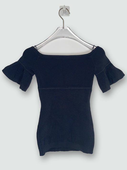Off Shoulder Flare Bell Sleeves Knit Black Top | Size Small