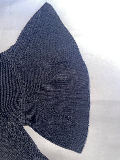 Off Shoulder Flare Bell Sleeves Knit Black Top | Size Small