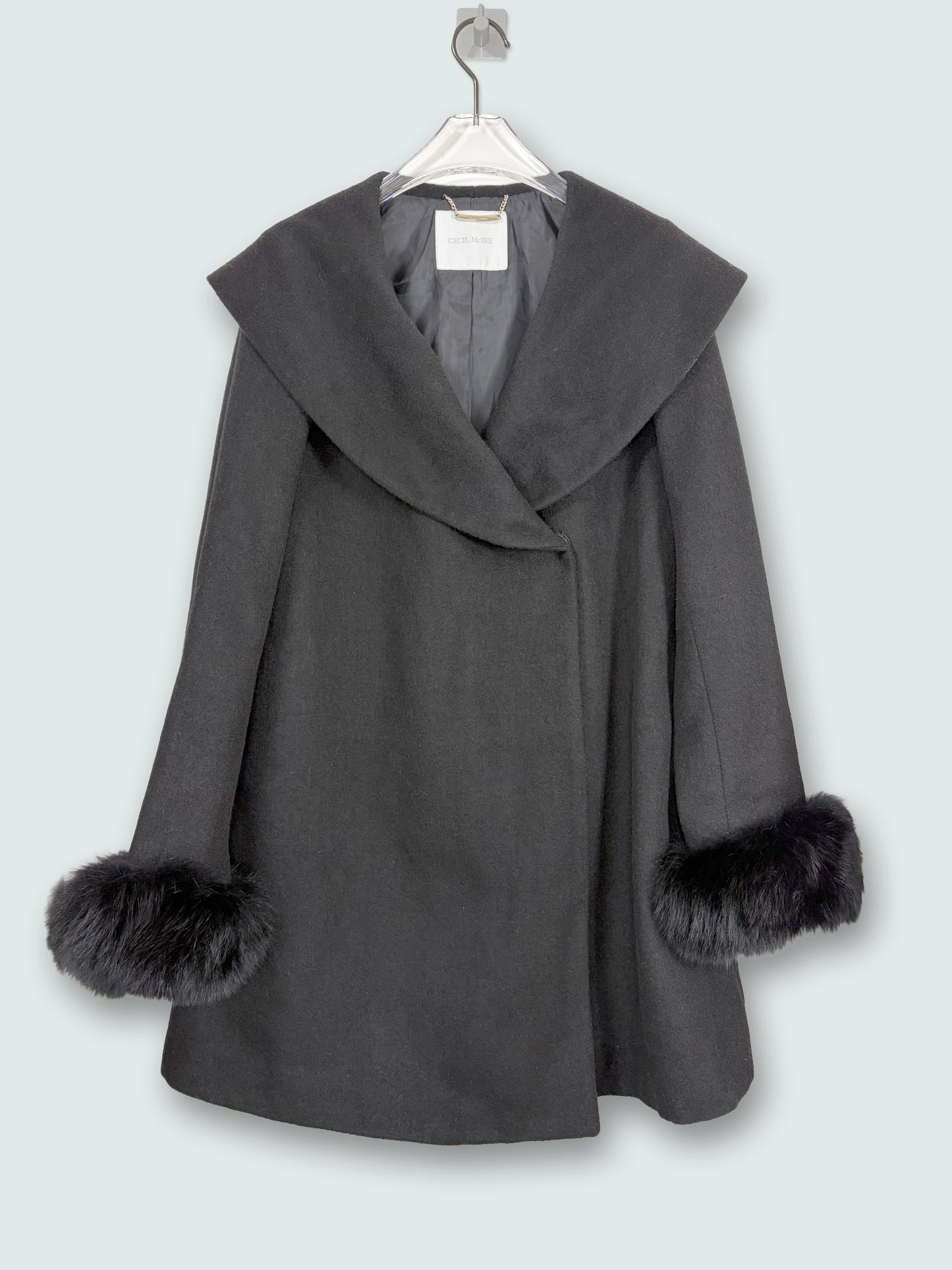 Fox Fur Sleeves Trim Black Coat | Sz M ~ XSmall