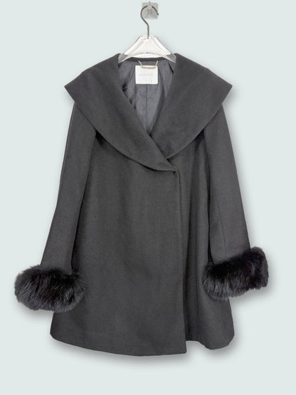 Fox Fur Sleeves Trim Black Coat | Sz M ~ XSmall