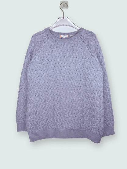 3D Knit 100% Merino Wool Blue Crew Neck Sweater | Sz Small